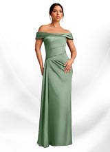 Augday Beah Sheath Off the Shoulder Stretch Satin Dress