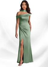 Augday Kamala Sheath One Shoulder Stretch Satin Dress