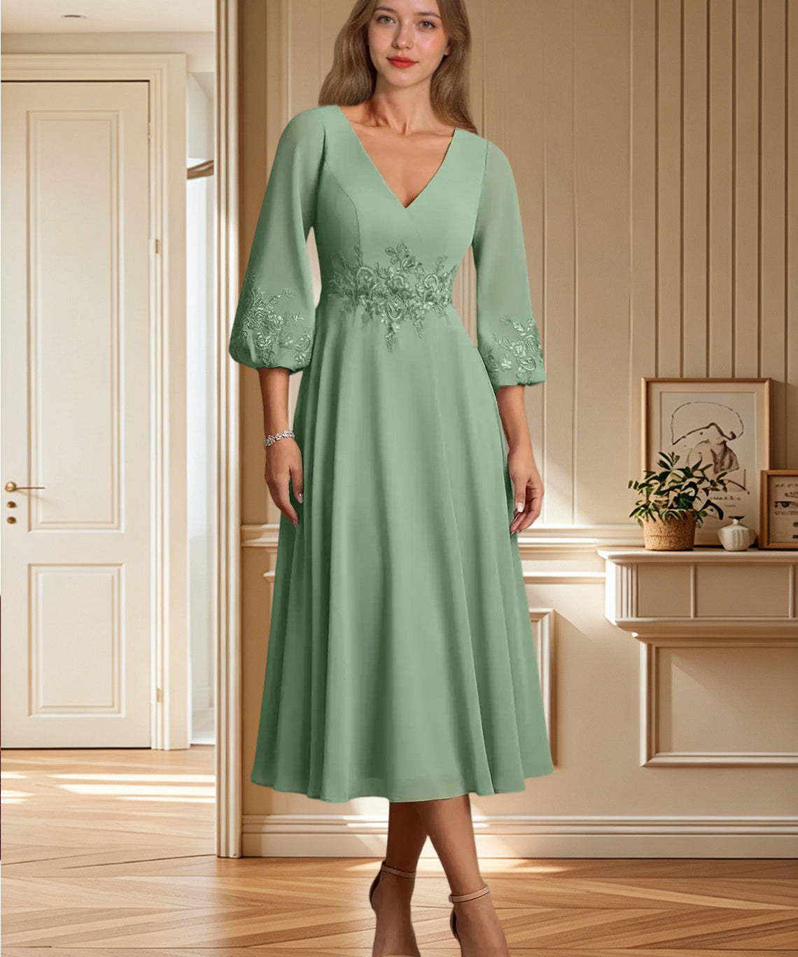 Augday Ana A-Line Lace Chiffon Dress