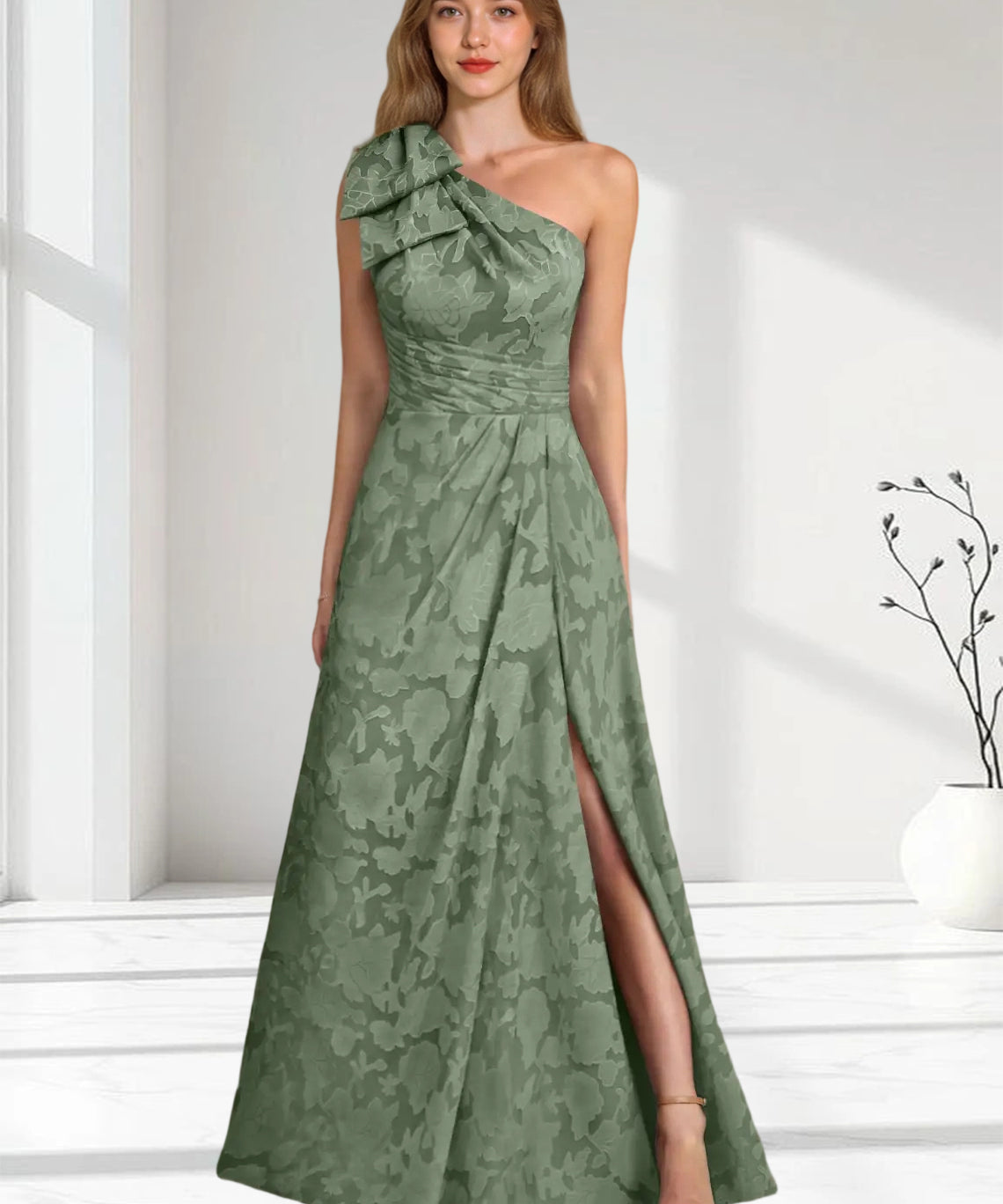 Augday Easton Ball-Gown One Shoulder Floral Burnout Dress