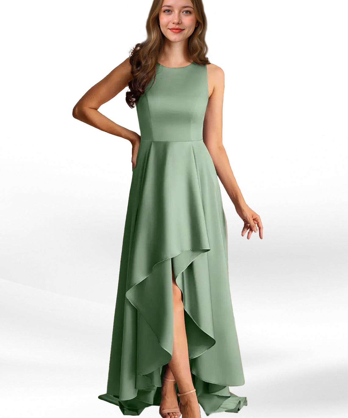 Augday Niles A-Line Trains Stretch Satin Dress
