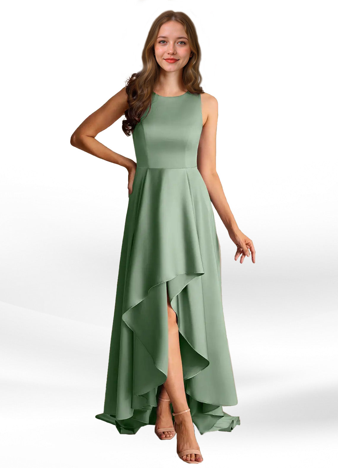Augday Niles A-Line Trains Stretch Satin Dress