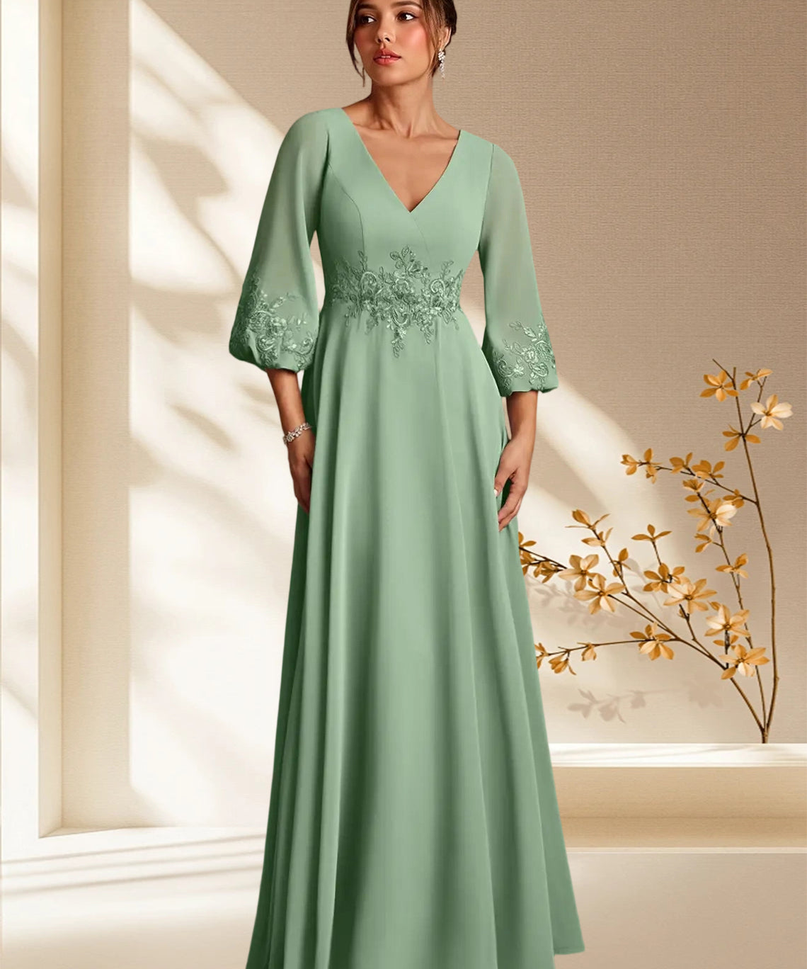 Augday Yorba A-Line Lace Chiffon Dress
