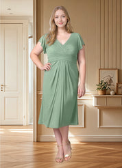 Augday Vera A-Line V-Neck Pleated Mesh Dress