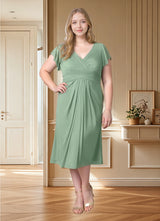 Augday Vera A-Line V-Neck Pleated Mesh Dress