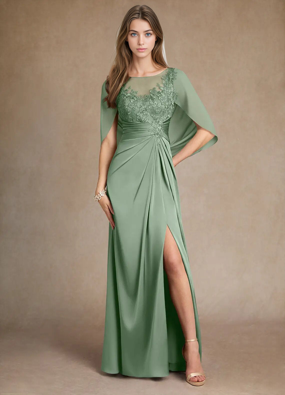 Augday Hera Mother of the Bride Dresses A-Line Lace Stretch Satin Dress