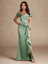 Augday Mermaid Off the Shoulder Stretch Satin Dress