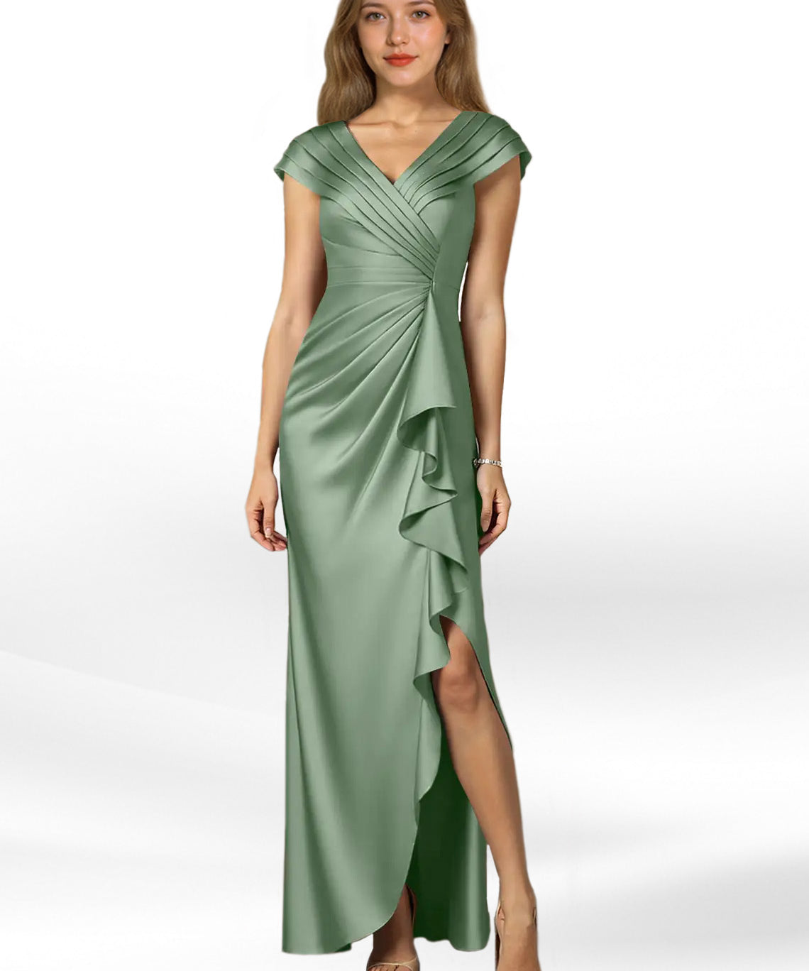 Augday Anderson A-Line Pleated Stretch Satin Dress