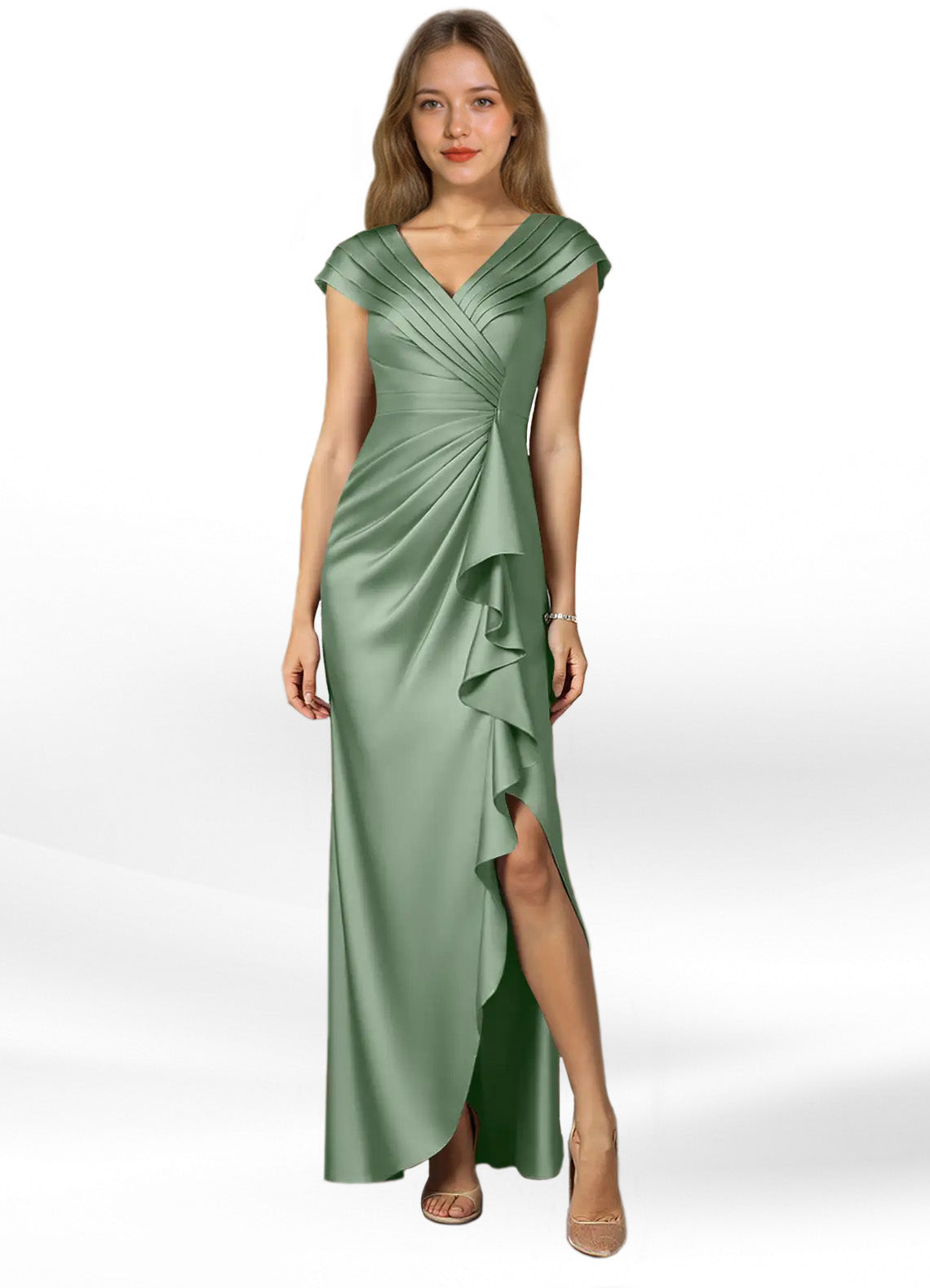 Augday Anderson A-Line Pleated Stretch Satin Dress