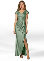Augday Anderson A-Line Pleated Stretch Satin Dress