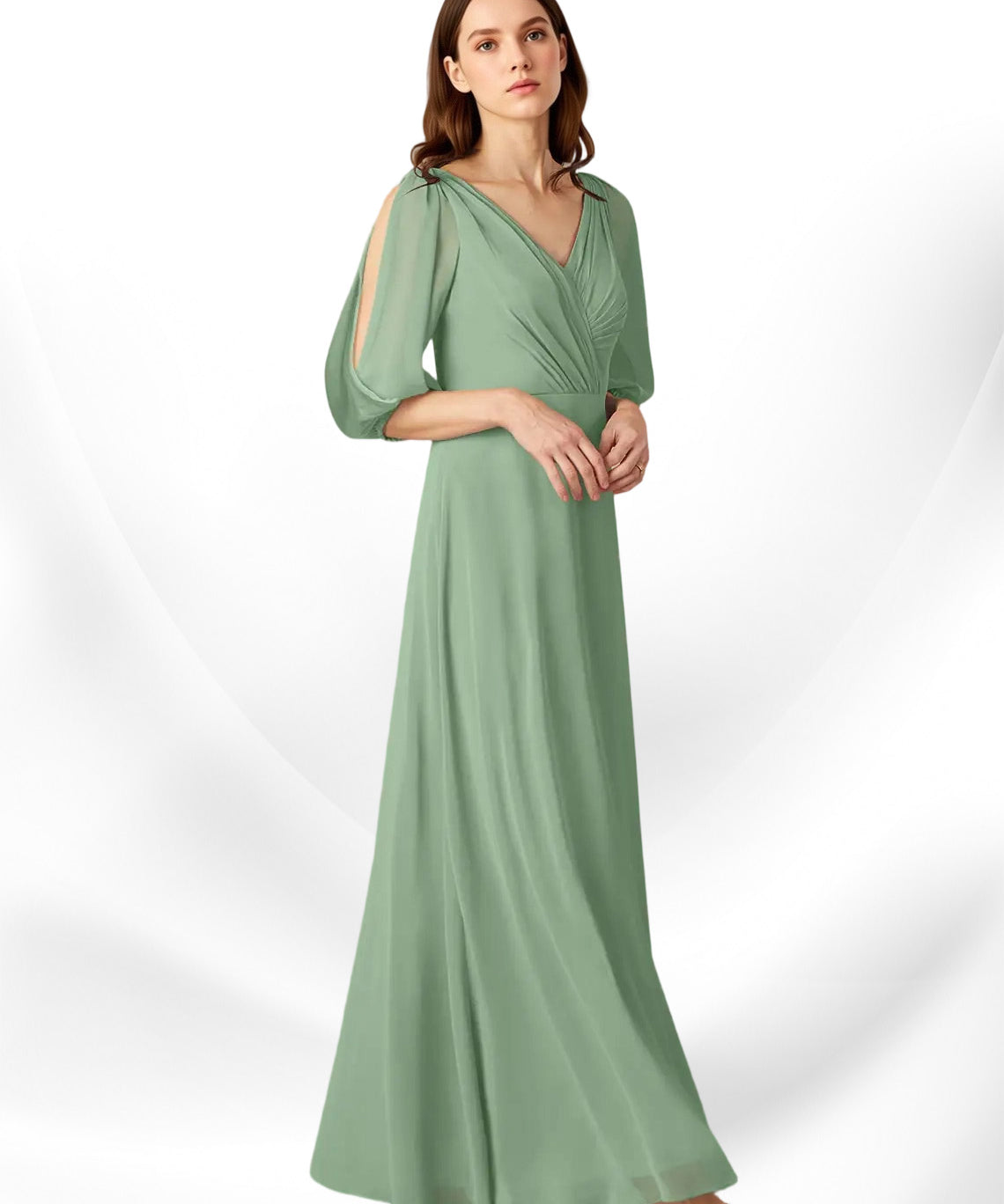 Augday Bronwyn A-Line V-Neck Ruched Chiffon Dress