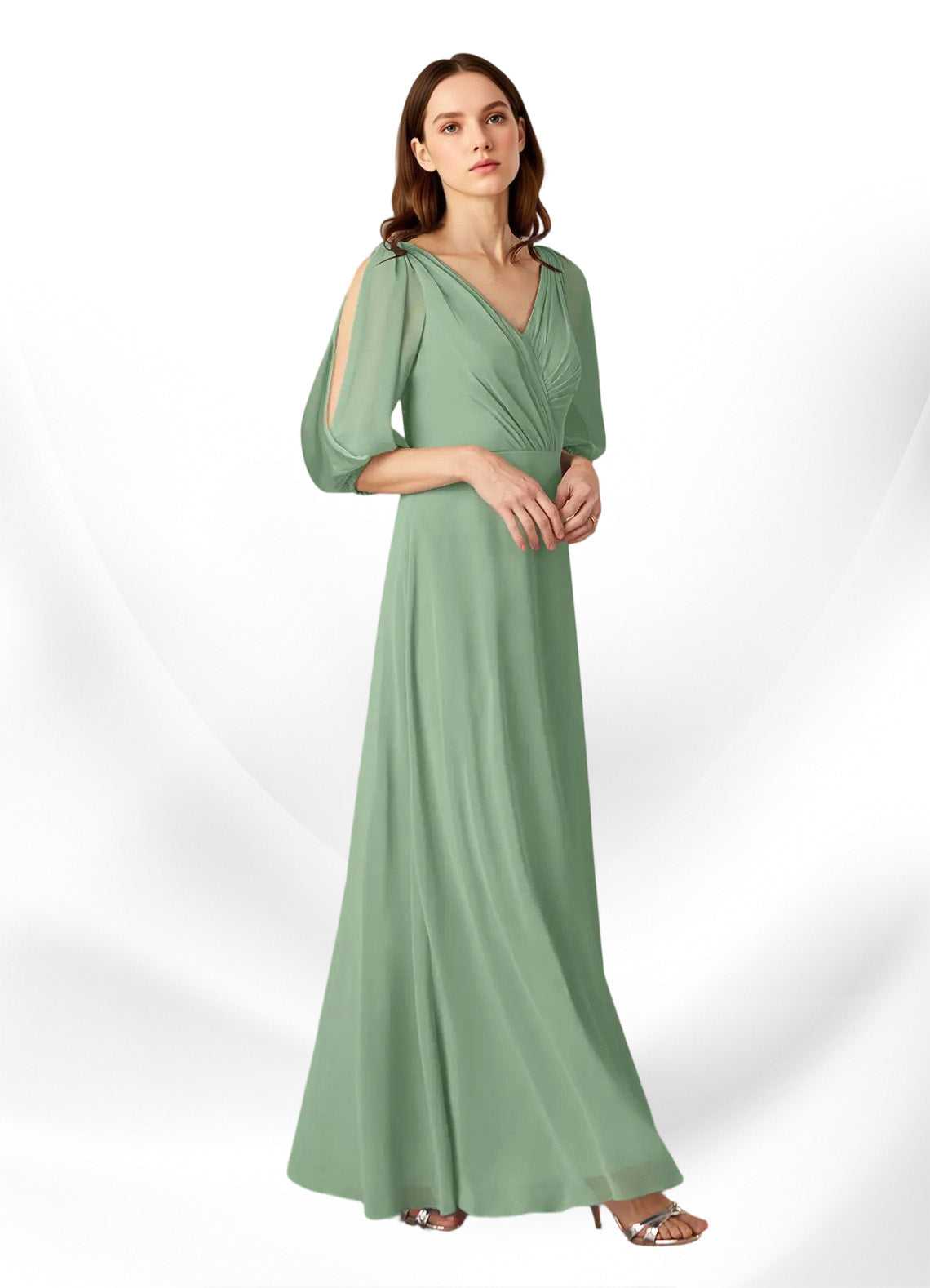 Augday Bronwyn A-Line V-Neck Ruched Chiffon Dress