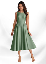 Augday Fulton A-Line Pleated Stretch Satin Dress