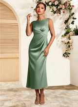 Augday Mazhe A-Line Pleated Stretch Satin Dress