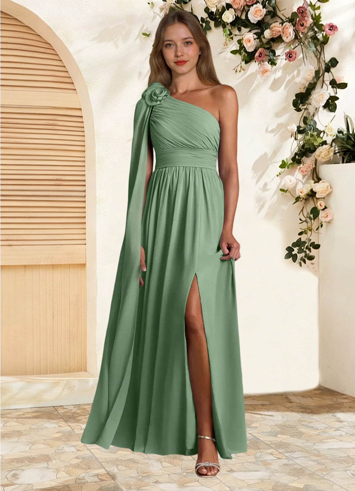 Augday Lancaster A-Line One Shoulder Chiffon Dress