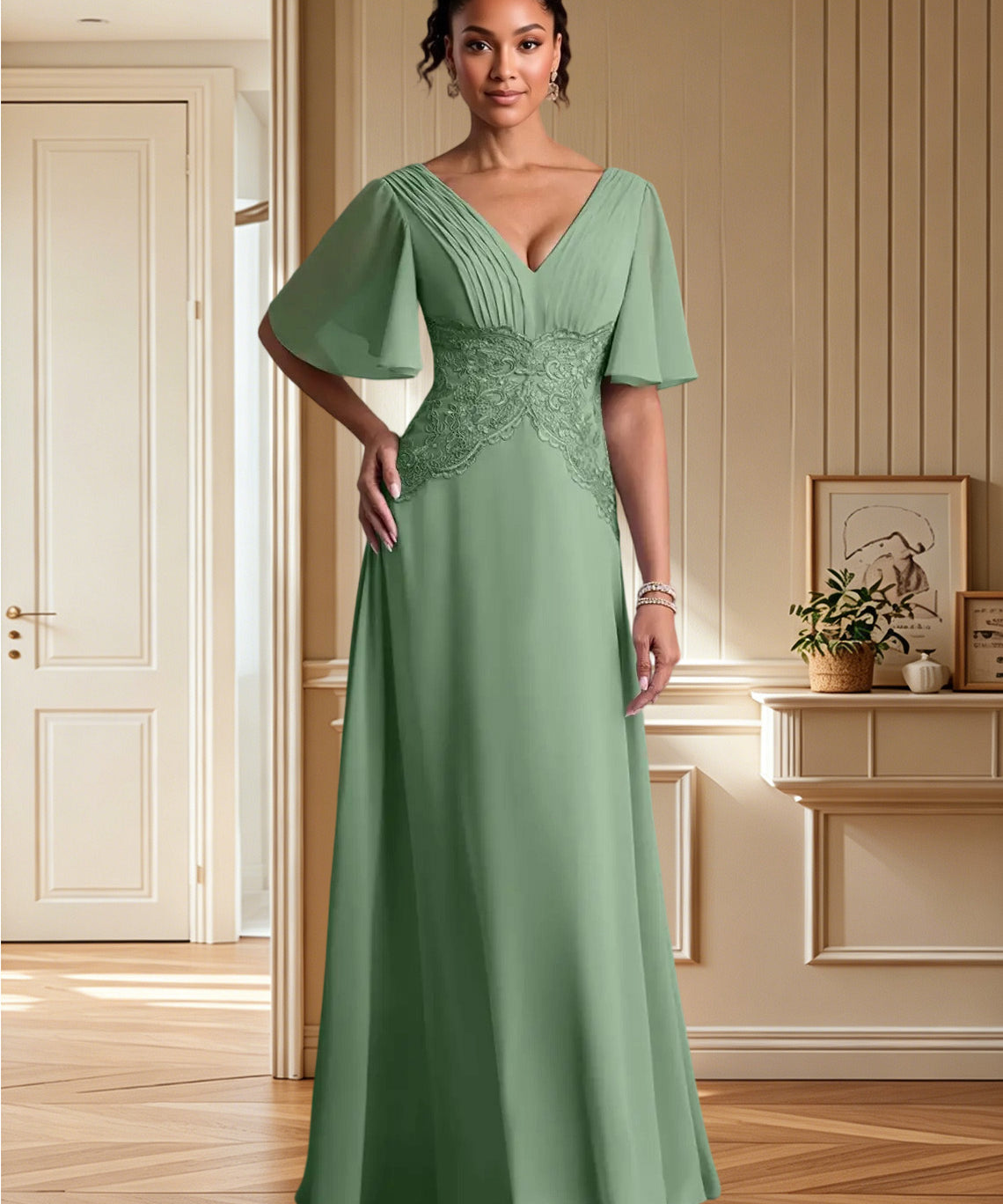 Augday Milliat A-Line Lace Chiffon Dress