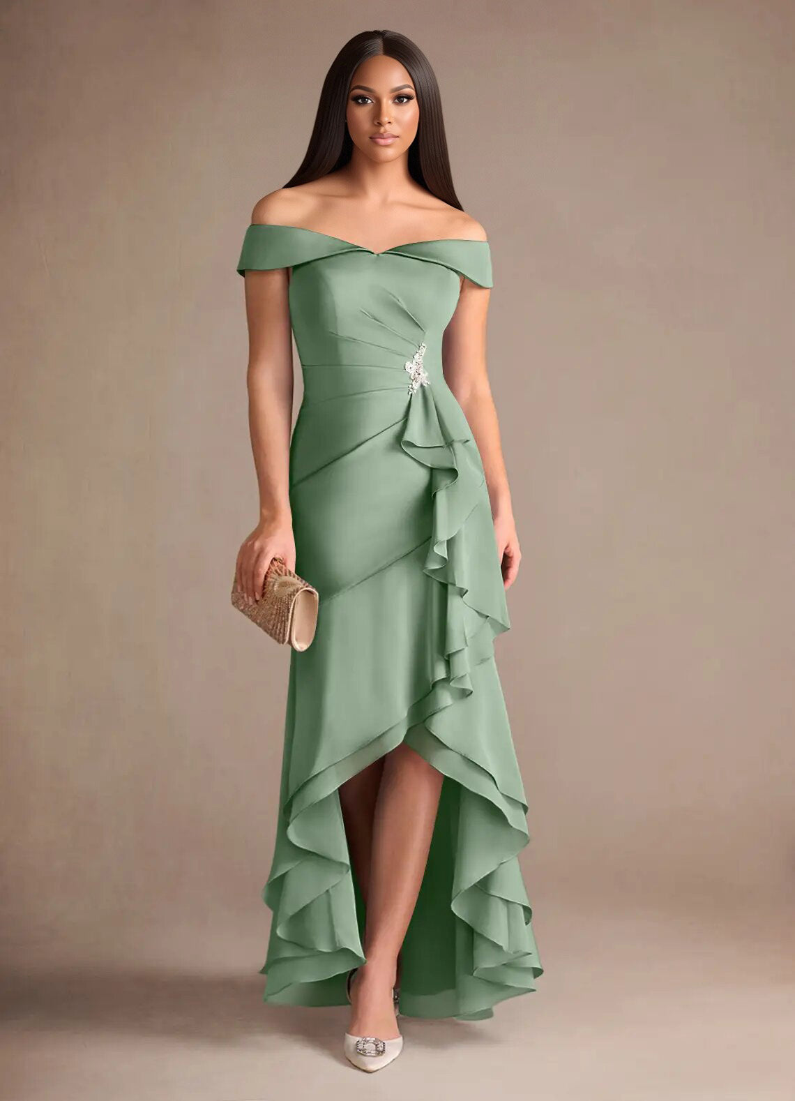 Augday Billings Mermaid Off the Shoulder Stretch Satin Dress