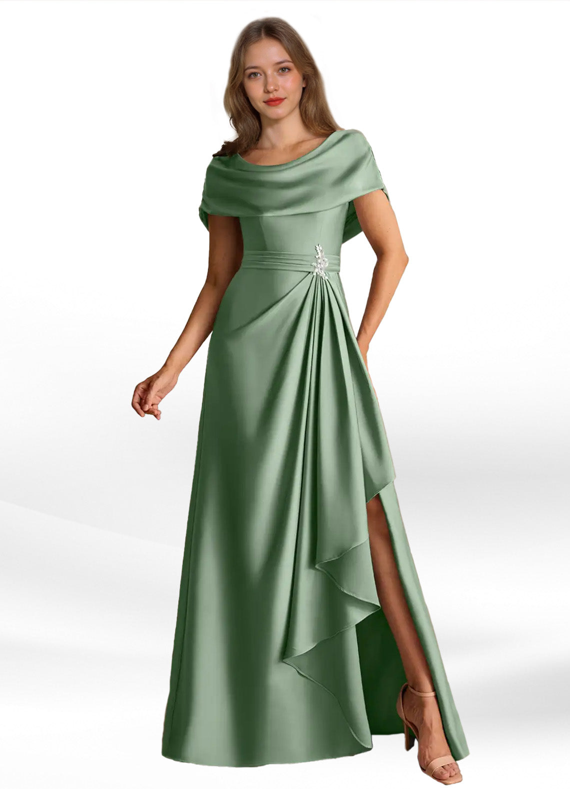 Augday Branford A-Line Pleated Stretch Satin Dress