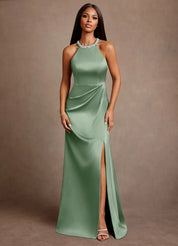 Augday Lawrence A-Line Pleated Stretch Satin Dress