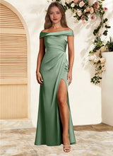 Augday Bedford Sheath Pleated Stretch Satin Dress