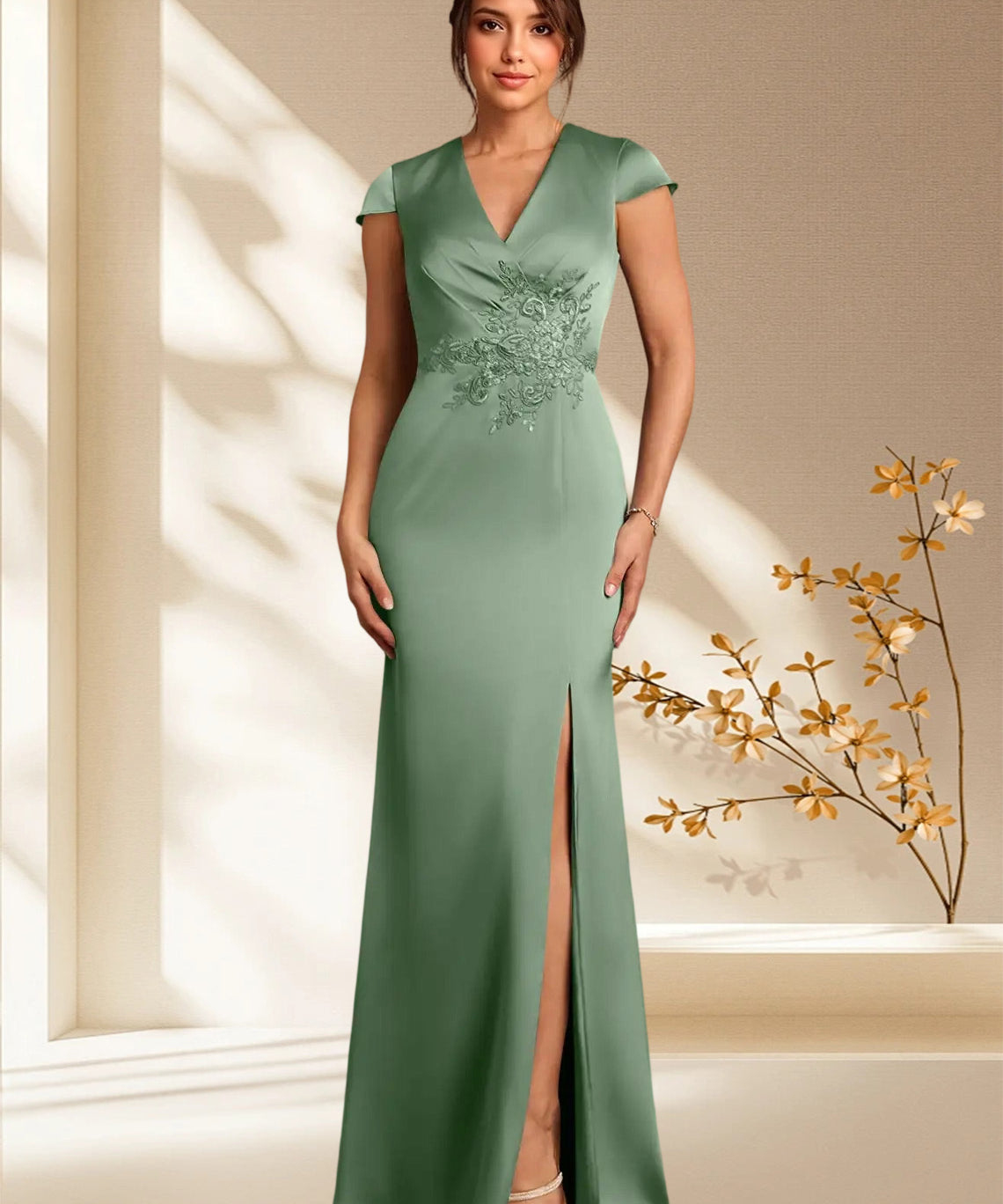 Augday Rilda Sheath Lace Stretch Satin Dress