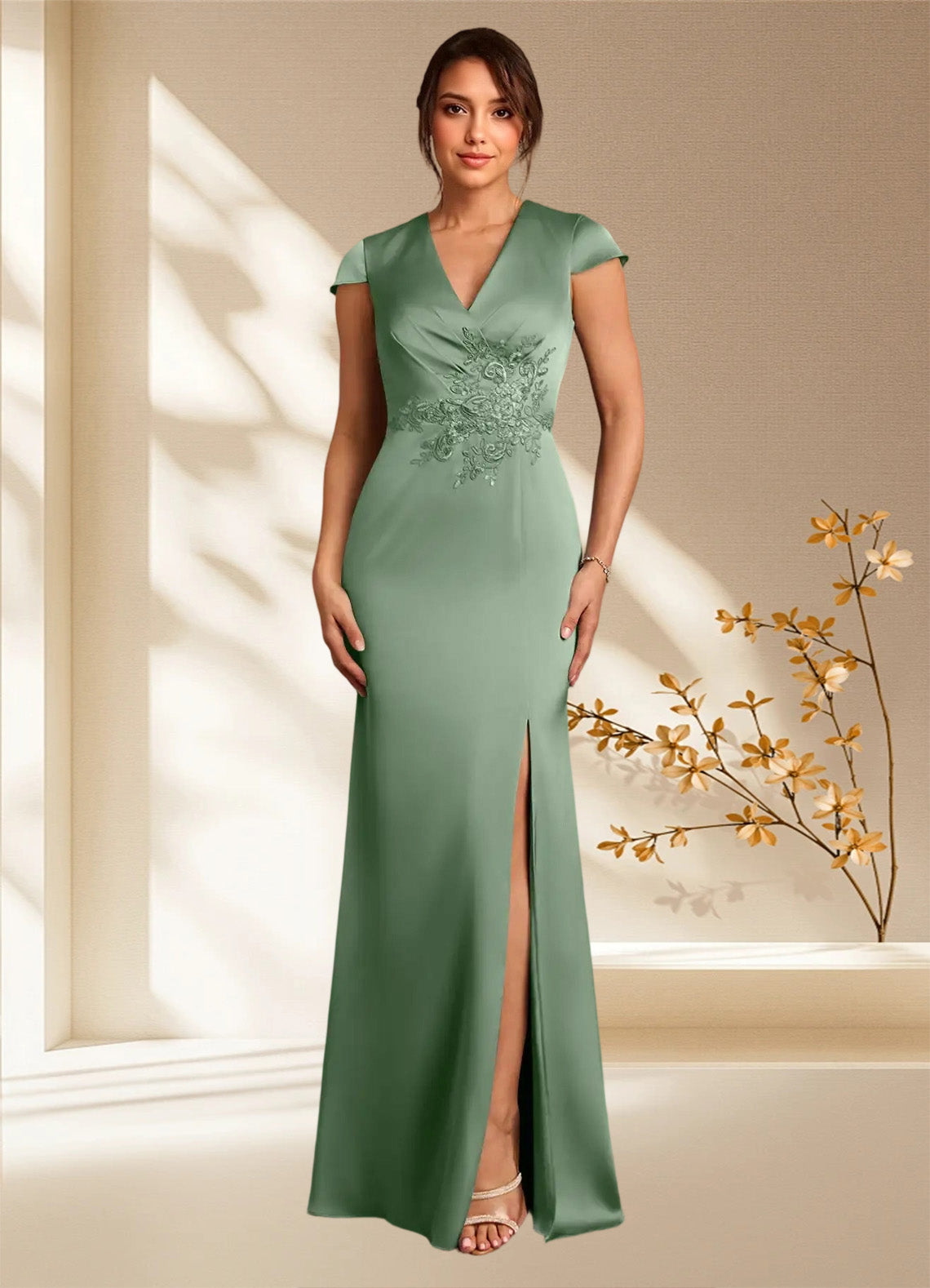 Augday Rilda Sheath Lace Stretch Satin Dress