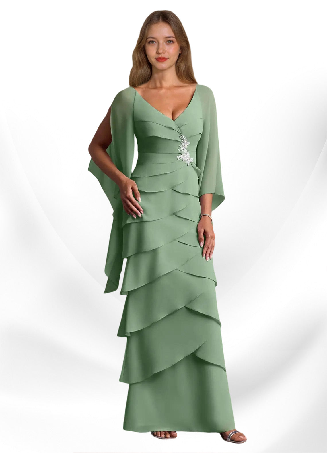 Augday Arabinda Sheath Ruched Chiffon Dress