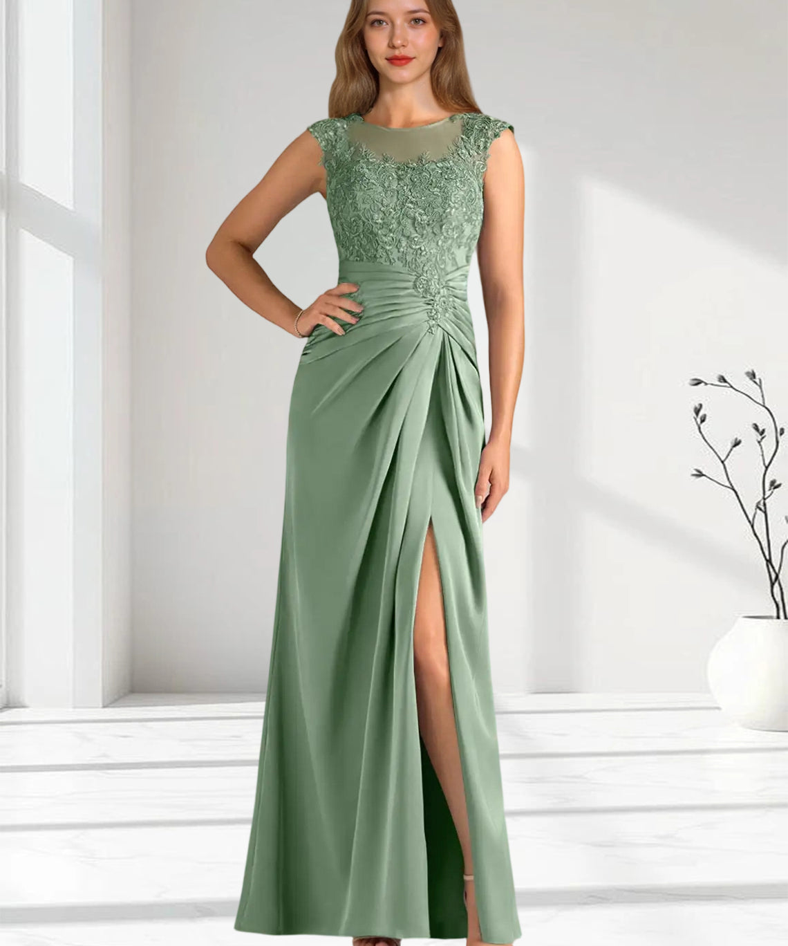 Augday Santa Barbara Sheath Pleated Stretch Satin Dress