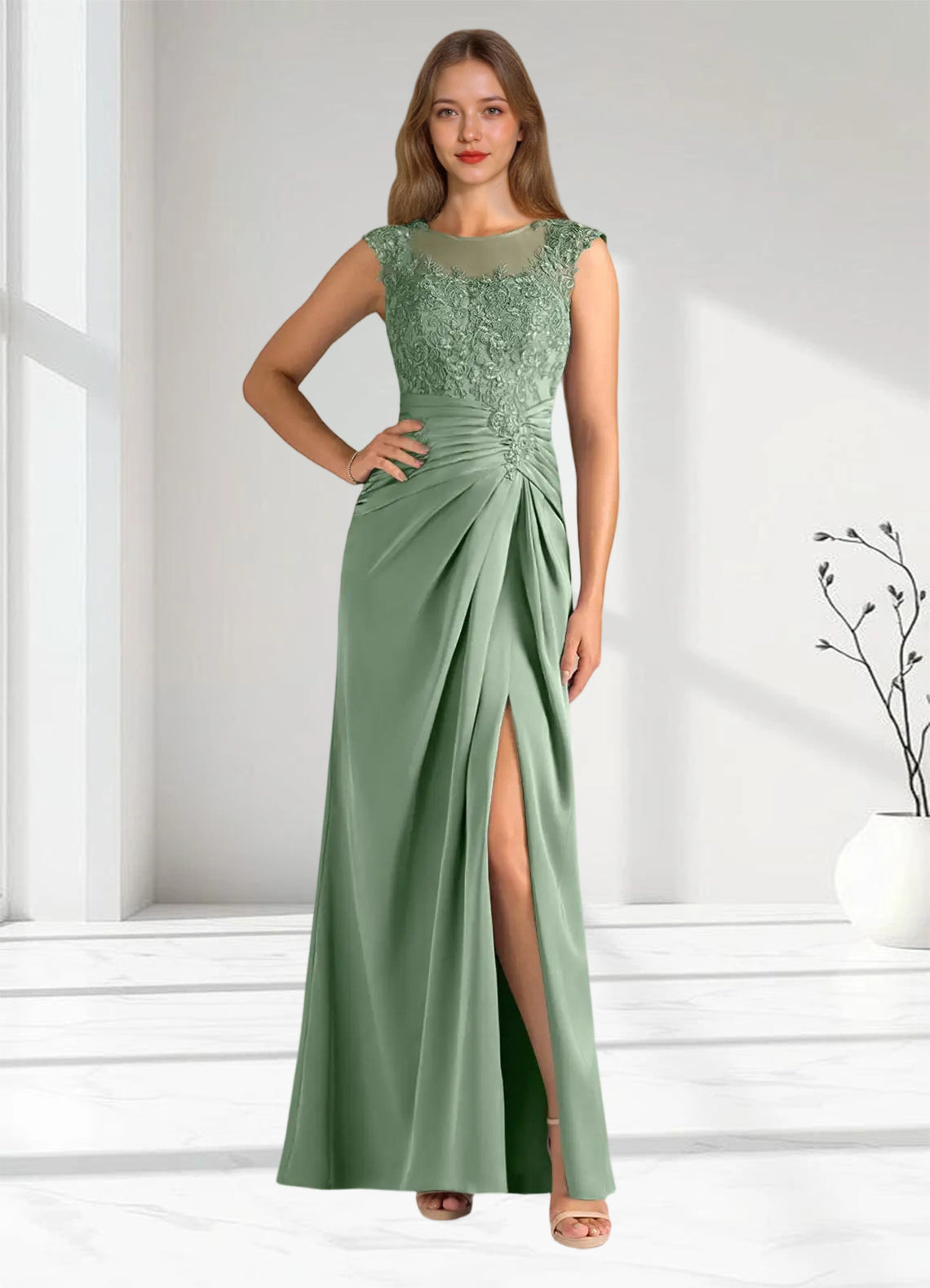 Augday Santa Barbara Sheath Pleated Stretch Satin Dress