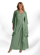 Augday Manuella A-Line V-Neck Pleated Chiffon Dress