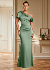 Augday Rutha Sheath One Shoulder Stretch Satin Dress