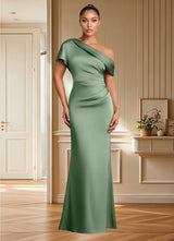 Augday Rutha Sheath One Shoulder Stretch Satin Dress