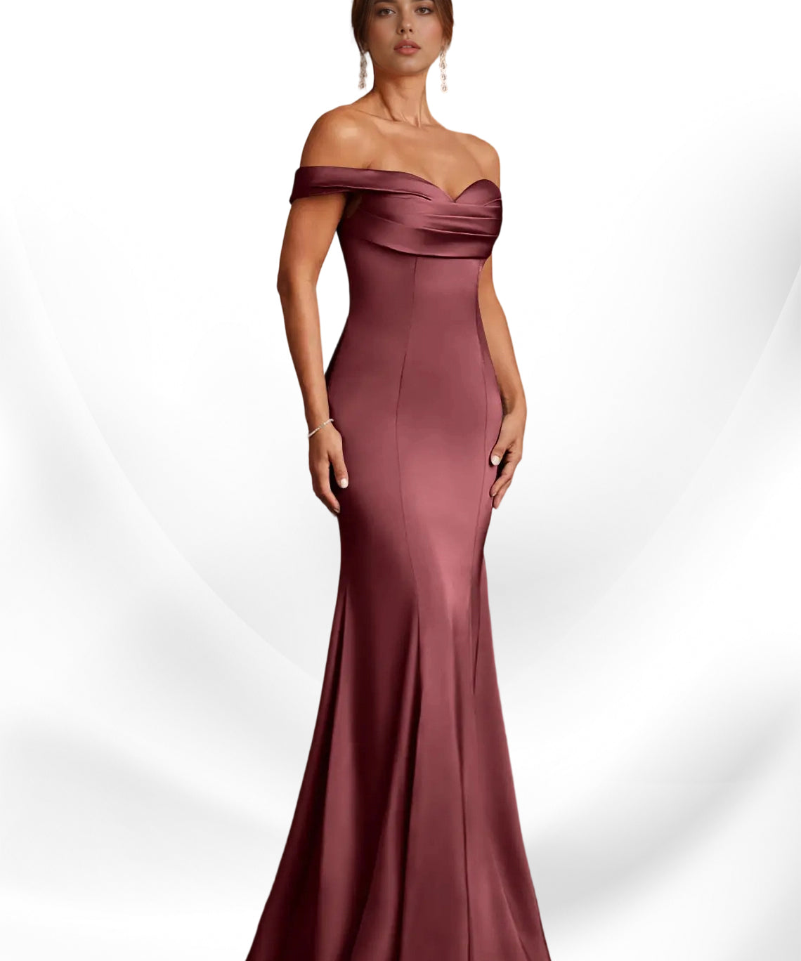 Augday  Mermaid Off the Shoulder Stretch Satin Dress