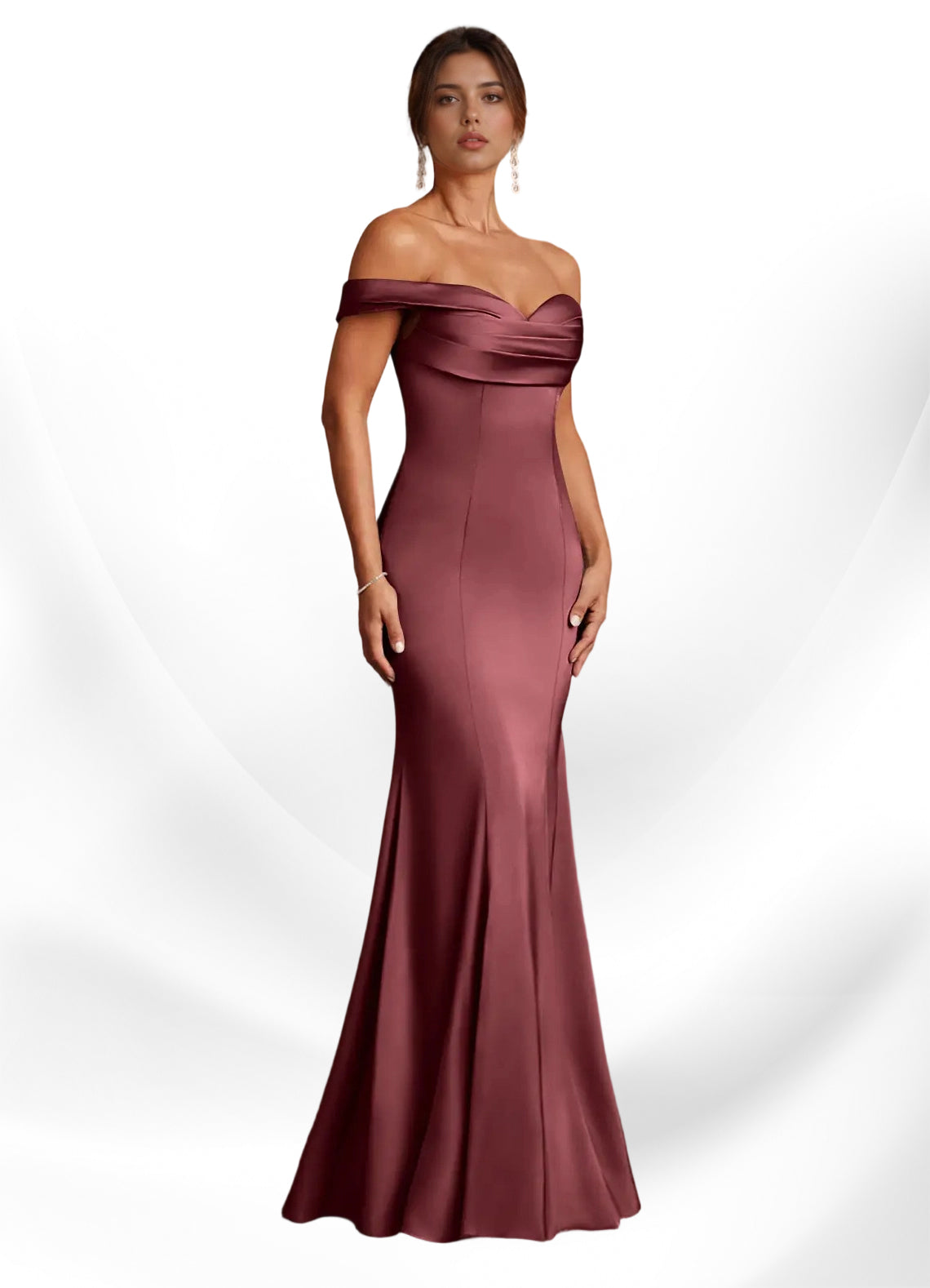 Augday  Mermaid Off the Shoulder Stretch Satin Dress