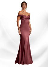 Augday Boone Mermaid Off the Shoulder Stretch Satin Dress
