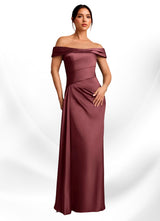 Augday Beah Sheath Off the Shoulder Stretch Satin Dress