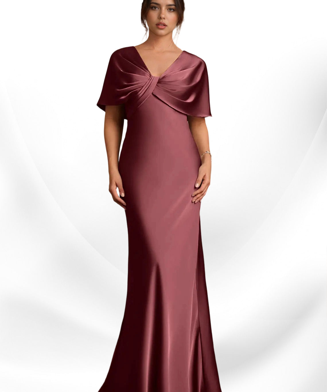 Augday Dosia Sheath Pleated Stretch Satin Dress
