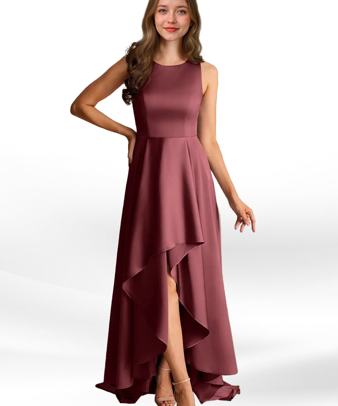 Augday Niles A-Line Trains Stretch Satin Dress