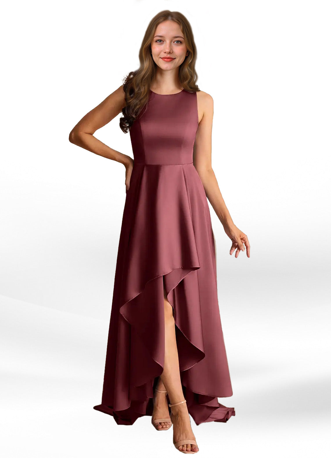 Augday Niles A-Line Trains Stretch Satin Dress