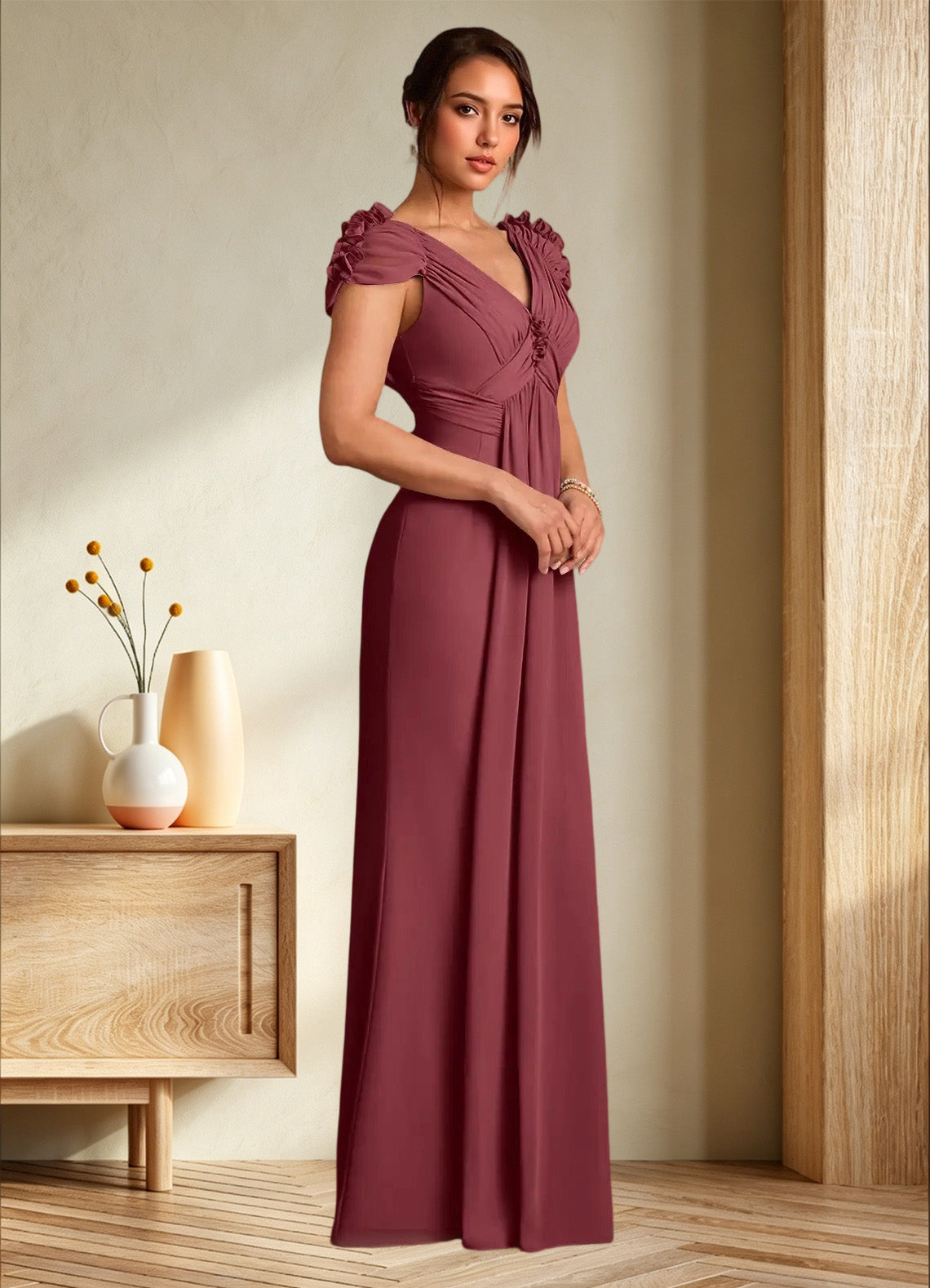 Augday Louella Pleated Chiffon Dress