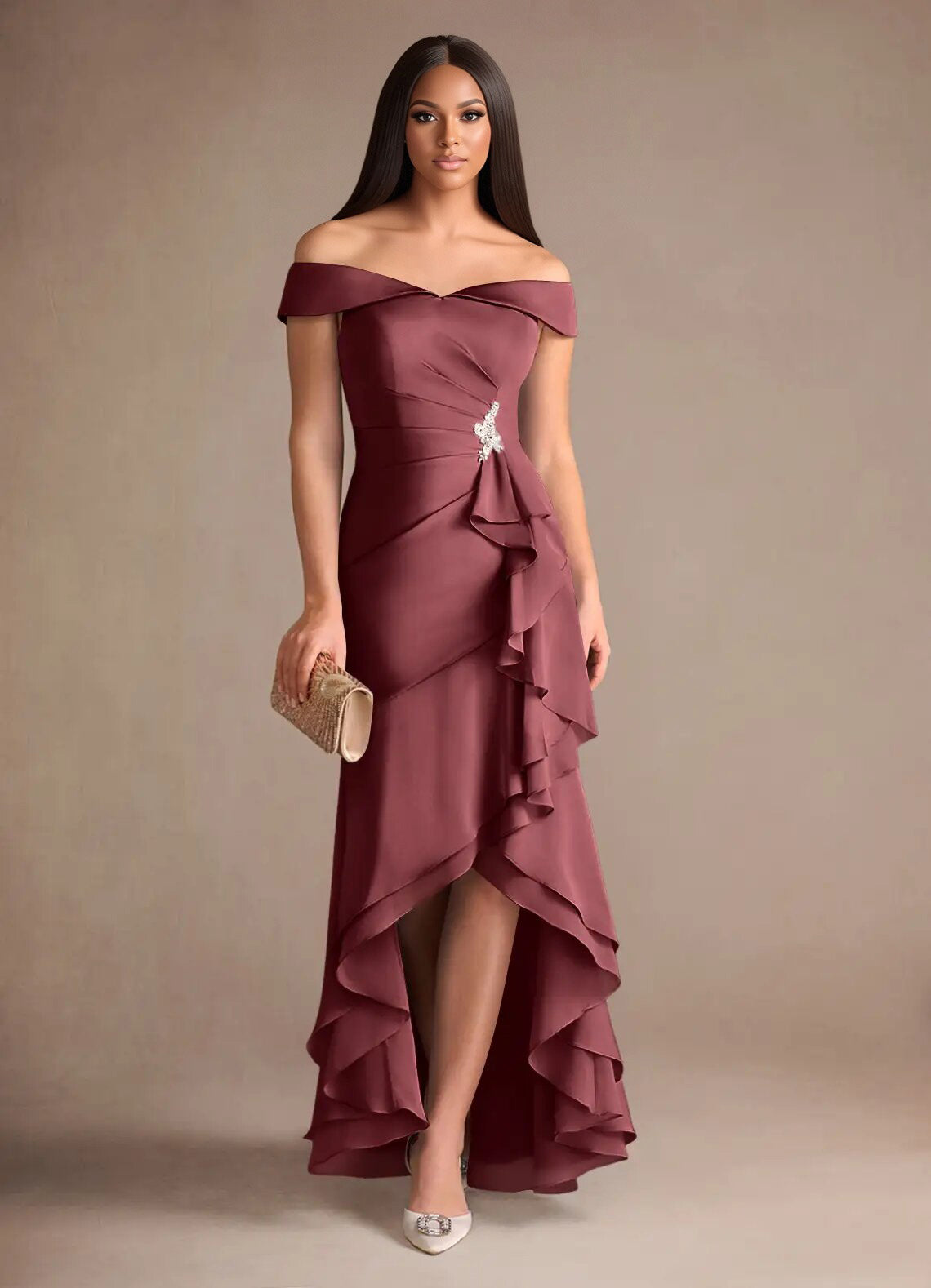 Augday Billings Mermaid Off the Shoulder Stretch Satin Dress