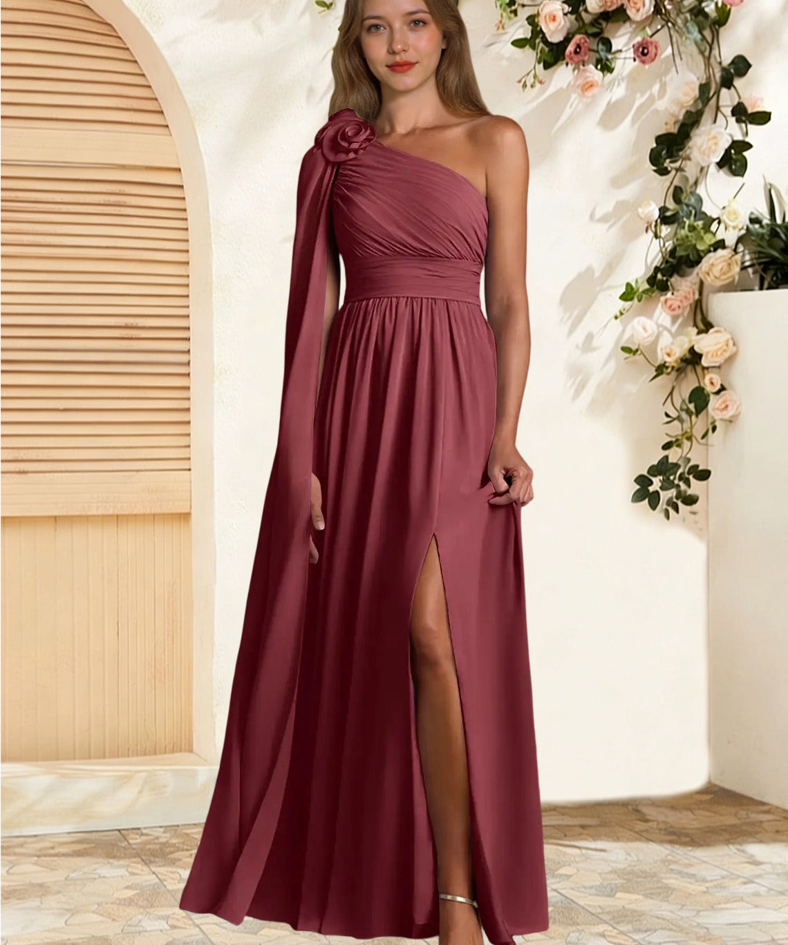 Augday Lancaster A-Line One Shoulder Chiffon Dress