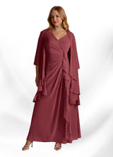 Augday Manuella A-Line V-Neck Pleated Chiffon Dress
