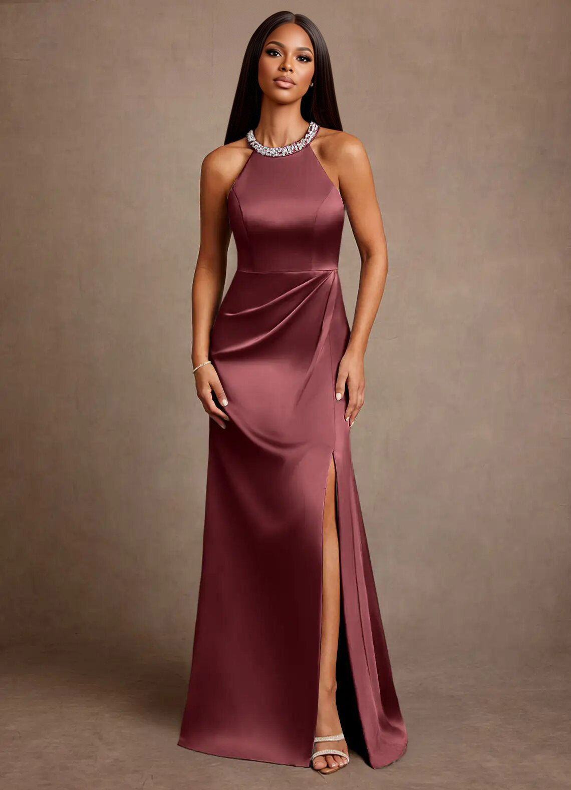 Augday Lawrence A-Line Pleated Stretch Satin Dress
