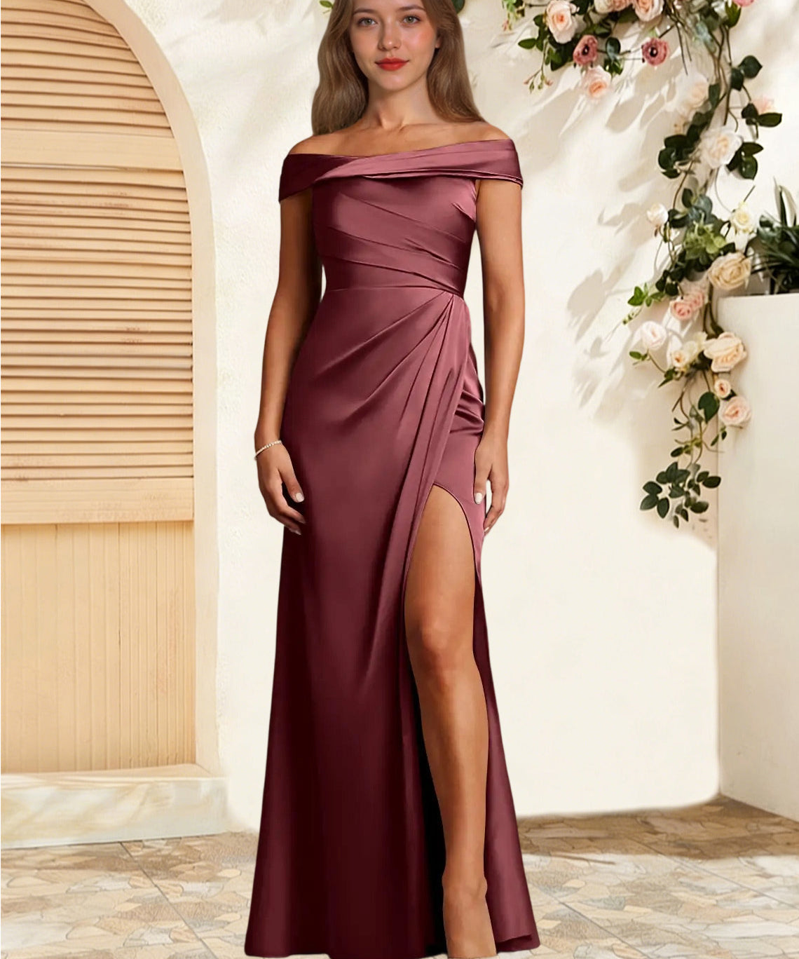 Augday Bedford Sheath Pleated Stretch Satin Dress