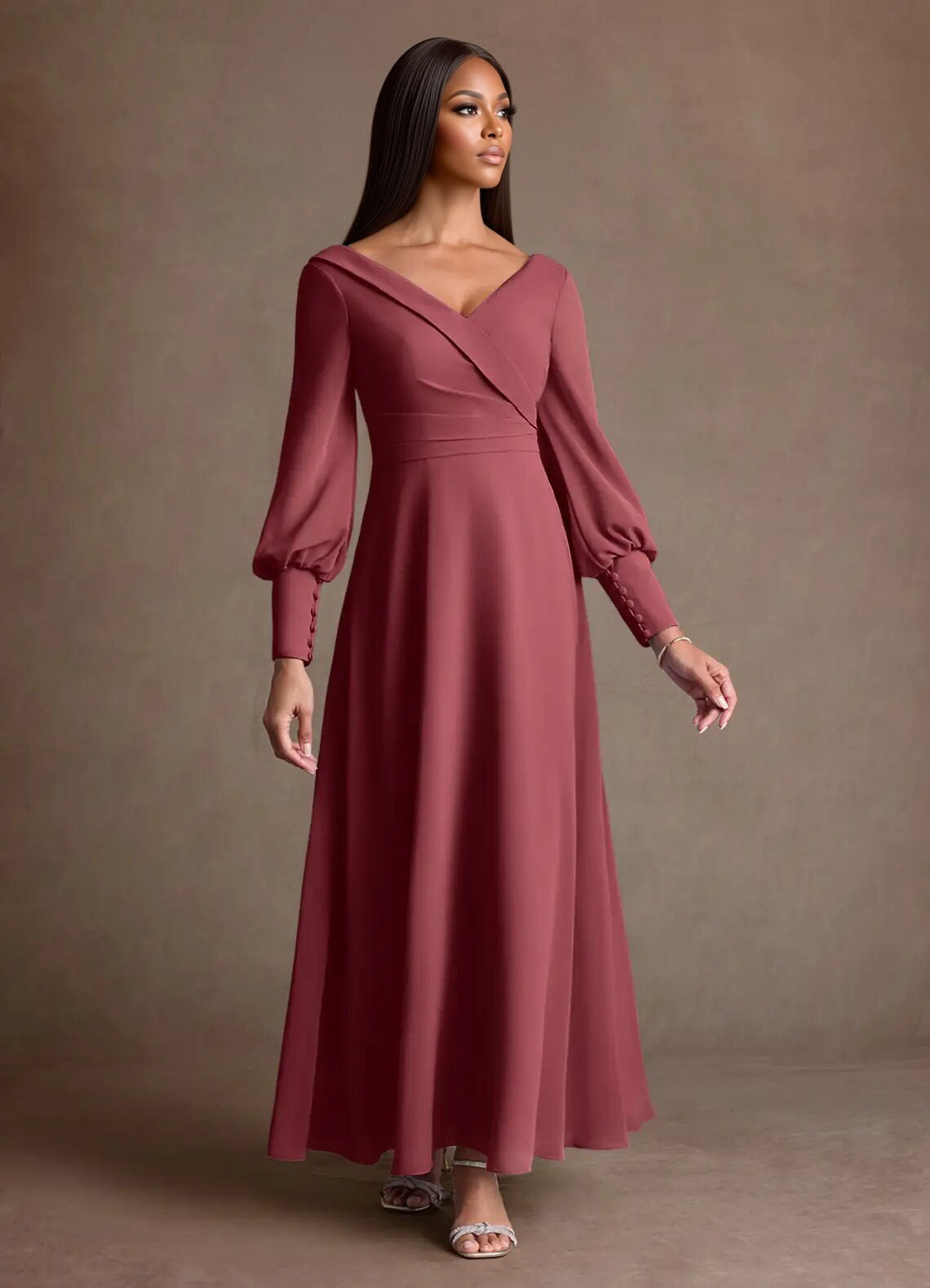Augday Paterson A-Line Pleated Chiffon Dress