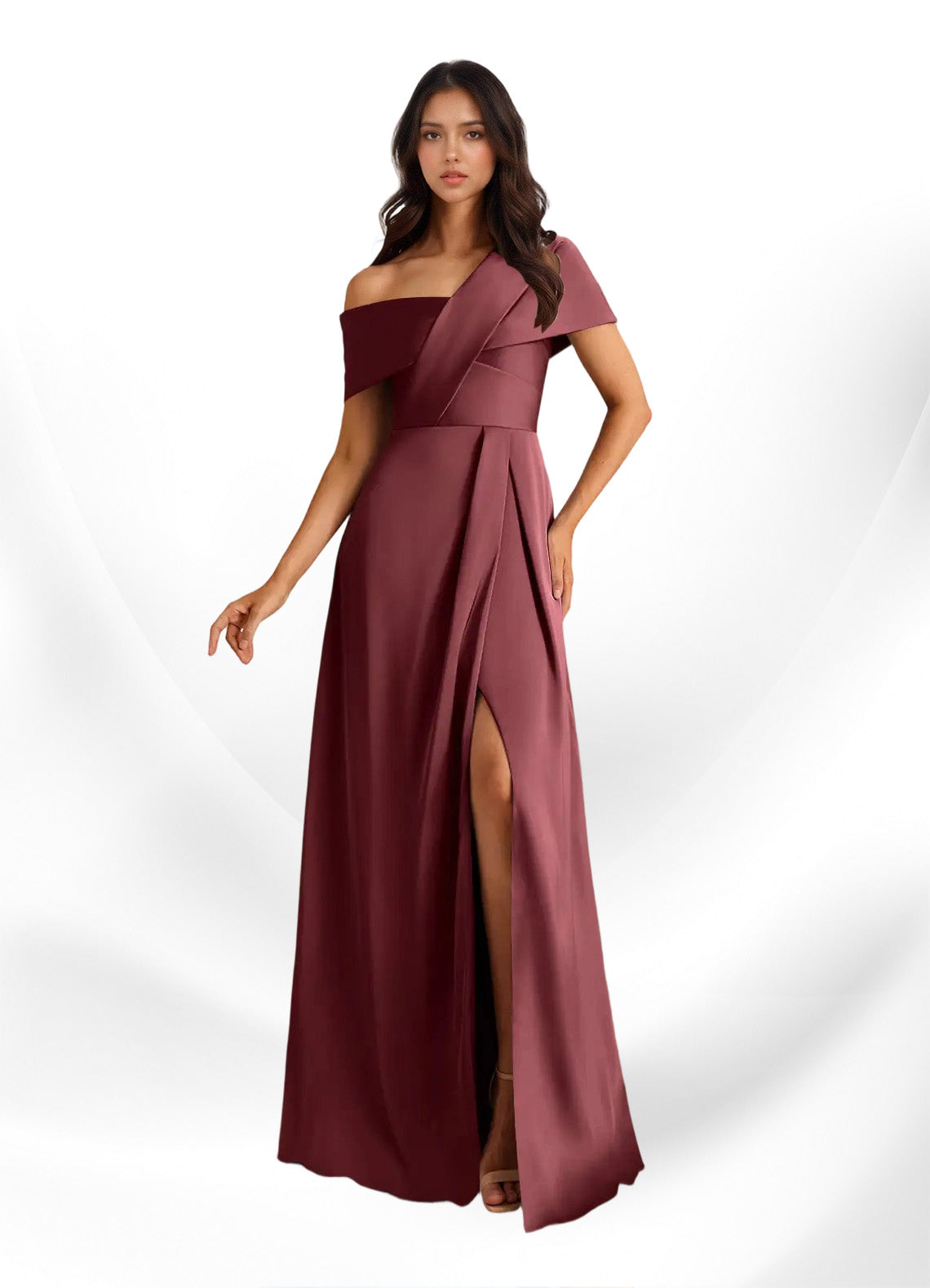 Augday Milton A-Line Pleated Stretch Satin Dress