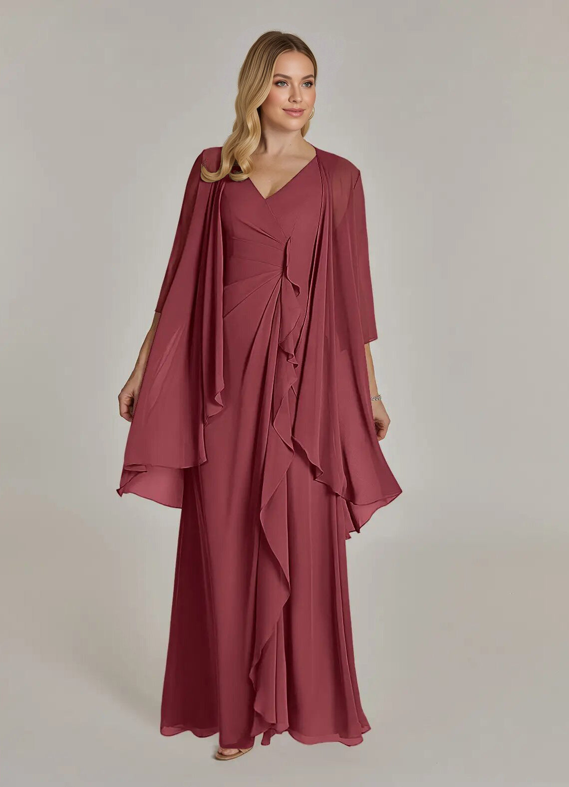 Augday Manuella A-Line V-Neck Pleated Chiffon Dress