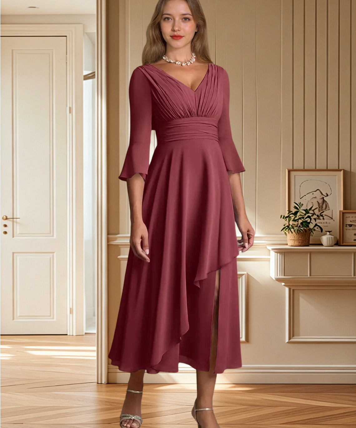 Augday Aerynne A-Line Pleated Chiffon Dress