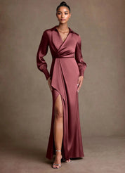 Augday Jacinta Sheath Pleated Stretch Satin Dress